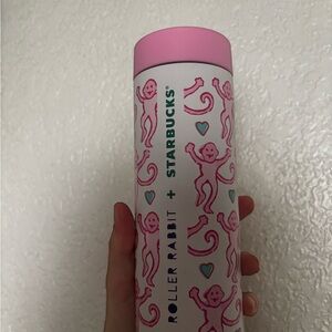 Starbucks Pink and White Monkey Pattern Stainless Tumbler